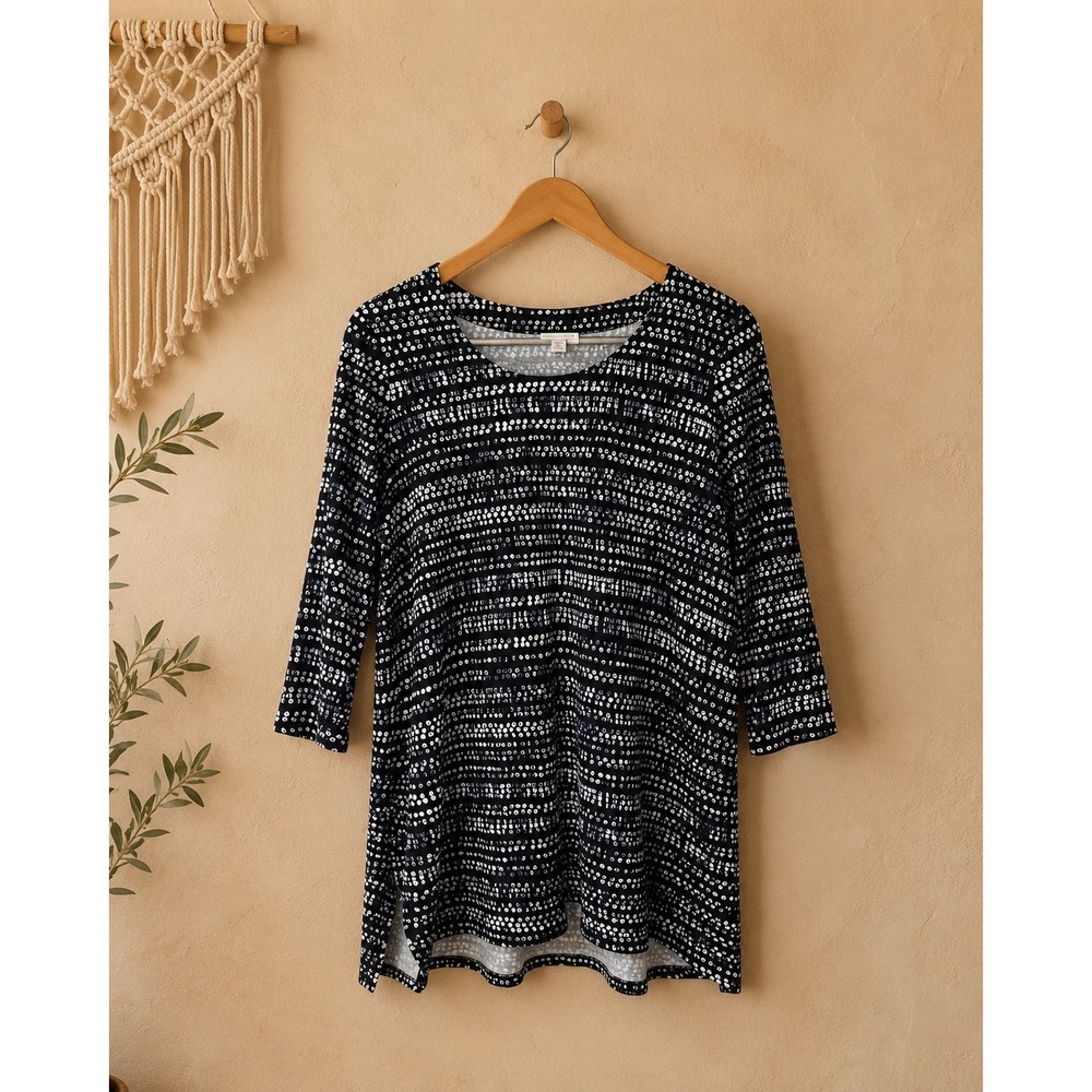 Pure Jill J. Jill Navy White Dotted Stripe Tunic Top 3/4 Sleeve Petite S